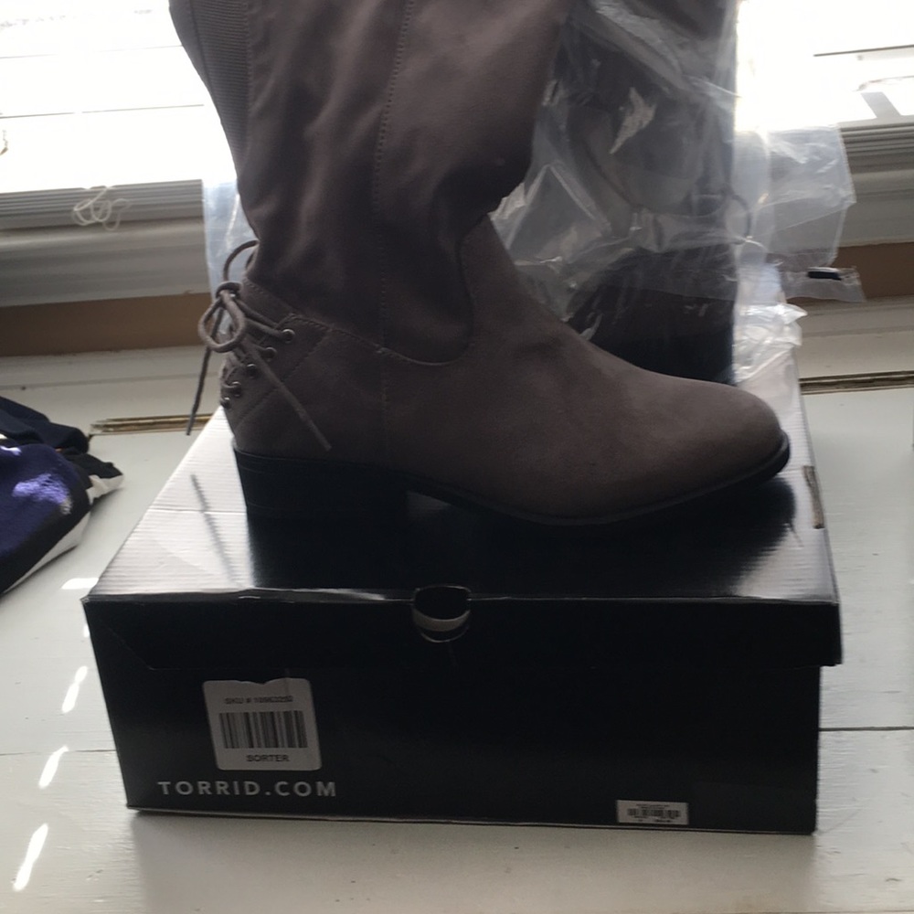 Torrid Gray Over the Knee Lace Up Boots